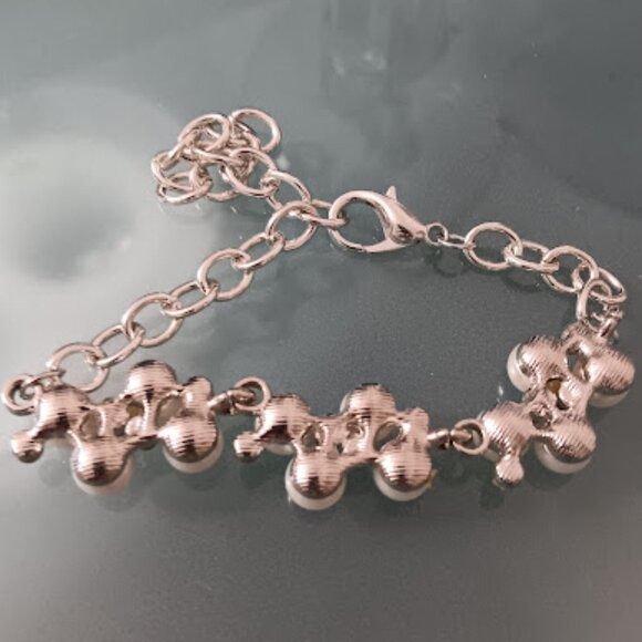 DESIGNER Vintage Silver White Pearl Clear Crystal Cluster Chain Bracelet - Picture 3 of 6